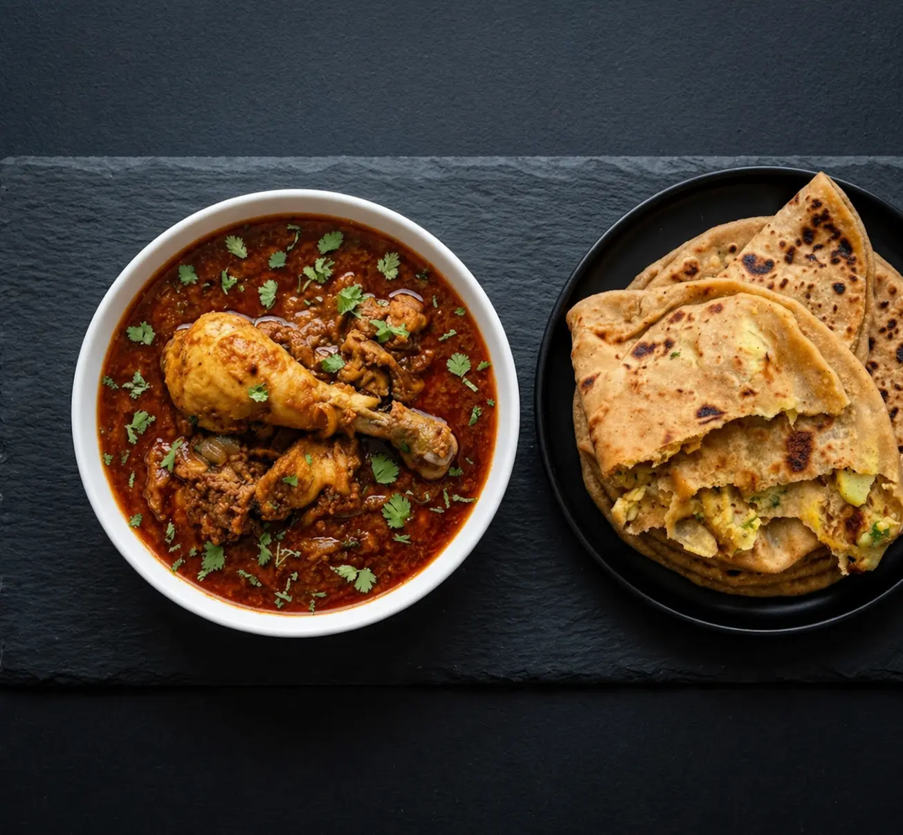 Chenab chicken karahi served with freshly baked flatbread — signature Halal Pakistani dishes in south Edmonton